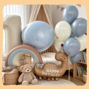15 Chiếc Khí Cầu Chủ Đề Khủng Long Bộ Màu Trắng Sữa Số Bóng Bay 0-9 Cho Tiệc Sinh Nhật Khủng Long Tắm Trang Trí Hình Động Vật Hoạt Hình