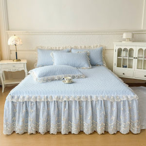 Solid Color Bed Skirt Premium Princess Lace Bedsheet Thickened Non-Slip Mattress Protector Queen/King/Super King Sheets Pillow Cases