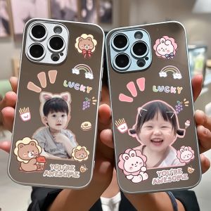 เคสโทรศัพท์มือถือแบบสะท้อนแสงโลหะดูดซับแม่เหล็กสำหรับ Apple 17Promax รูปเด็ก คู่รัก รูปสัตว์เลี้ยง 15iPhone16 แมว หมา 14 Huawei Mate70Pro 13