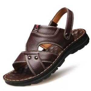 Genuine Leather Men Sandals Male Summer Shoes Outdoor Casual Sandals Cowhide Beach Shoes Two Uses Mens Sandals Slippers