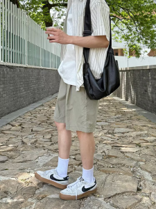 Summer Green Casual Mens Shorts Loose Straight Leg Sport Pants Outdoor Climbing Five-Quarter Length Polyester Fiber