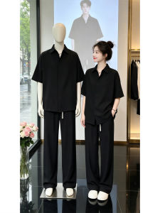 Black Icy Silk Mens Summer Thin Sense Shirt and Trousers Suit