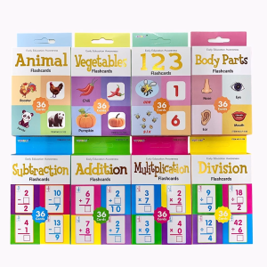 FLASH CARD 36s Early Education Awareness - [ Division / Subtraction / Addition / Mulitplication / Vegetable / Body parts / Animal / 123 ]