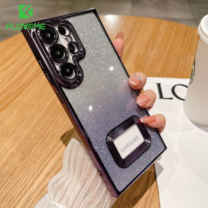 FLOVEME Logo Hole Gradient Glitter Phone Case For Samsung Galaxy S23 S22 Ultra Plus S21 S20 FE Plating Clear With Lens Film Back Cover For Samsung Note20 Ultra Note10 Plus A73 A53 A33