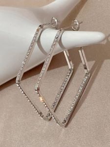 Elegant Silver Diamond Embedded Rhombus Geometric Hoops Earrings for Women Simple Stylish Fashion Jewelry Ear Cuffs