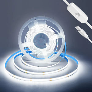 COB LED Light Strip Waterproof Flexible LED Tape with Button Switch for Room TV Mirror Backlight Cabinet Adhesive Light