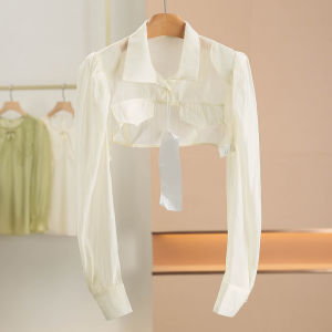 Áo Sơ Mi Dài Tay Màu Trơn Cổ Bẻ Lụa Tencel Áo Sơ Mi Nữ Mùa Thu 2025 Phong Cách Mới Áo Sơ Mi Cổ Bẻ Tay Dài Màu Trơn