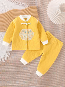 Baby Clothes Autumn Winter Thin Cotton Warm Set Newborn Baby Winter Two-Piece Suit without Seam Windproof Home Cotton Underwear