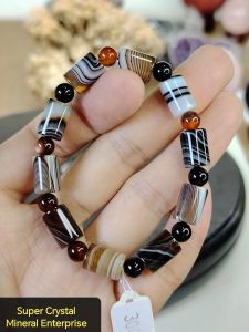 Natural Premium Grade Botswana Agate Crystal Drum Beads Bracelet BTA04