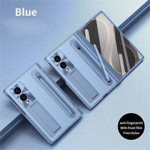 ZFold8 Phone Case Invisible Bracket Lichee Leather Cover with Pen Slot Screen Film for Samsung Galaxy Z Fold 8 Ultra 7 6 5 4