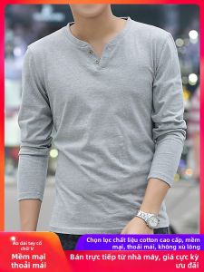 AKT | Spring and Summer Long Sleeve Buttoned V-Neck T-Shirt Cotton Slim Fit 1