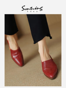 รองเท้าส้นกลางทรงหัวแหลมสีแดง ULOVAZN รองเท้าส้นกลางหัวแหลมสีแดงสไตล์อังกฤษสำหรับผู้หญิง รองเท้าแฟชั่นฤดูใบไม้ร่วง