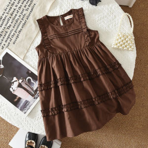 Bear Leader | 2026 Summer Brown Childrens Clothing 3-7 Year Old Korean Plain Girl Casual Dresses Sleeveless Pleated Vest Dress for Girls
