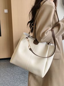 Retro Large Capacity Womens Tote Bag 2023 Fashionable Commuter Bag Versatile Single Shoulder Bag Soft PU Magnetic Buckle Closure