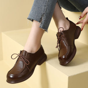 Fashionable Soft Bottom Leather Womens Shoes Large Size Brand New 2024 Trendy Slip-On round Toe Flat Heel Casual Shoes