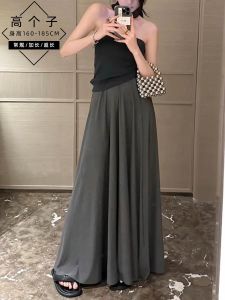 High Waist Long Dress Grey Modale Tassel Skirt for Women Summer Casual A-Line Skirt Black Version