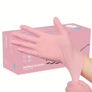 สีชมพูถุงมือทิ้ง Latex & แป้งฟรีถุงมือไนไตรล์ไม่ผ่านการฆ่าเชื้อสําหรับทําความสะอาด Esthetician ทําอาหารย้อมผม 20/50/100 นับ