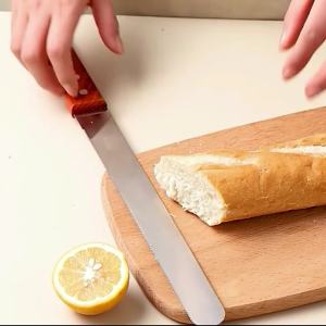 ZEO 10inches Stainless Steel Bread Knife Wooden Handle Cake Slicer Pastry Cutter Baking Tools