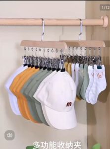 OHHDEER Solid Wood Multifunctional Hangers With 10 Clips Anti-Slip Clothespins Space Saving Hat Caps Organizer 35.5CM