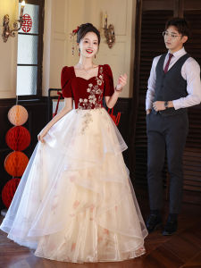 plus Size Bridal Party Dress High Waist Hide Belly Wedding Dress Korean Style Short Sleeve Long Gown Floor Length for Wedding