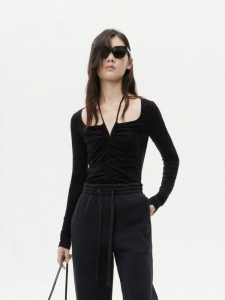 MO&Co. | Structural Design Tie-Neck Gathered Waist Fitted Top