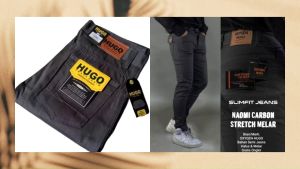 Celana Jeans HUGO NAOMI CARBON STRETCH MELAR Hugo Oxygen Terbaru Warna Hitam Abu Abu Mocca dan Cream