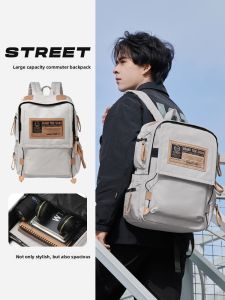 Mens Double-Shoulder Casual Travel Backpack Large Capacity Laptop Bag 15.6 Inch Modern Neutral Style Oxford Cloth Waterproof