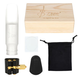 6C Alto Sax Metal Mouthpiece Gold/Silver Brass Complete Kit with Wooden Box Leather Ligature Cap & Bite Pad for Alto Saxophone
