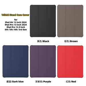 For iPad Pro 13 M4 Air 13 M2 2024 Trifold Stand Carbon Fiber Lightweight Folio Flip Case Cover Built-in Pencil Holder With Storage Strap Auto Wake Auto Sleep