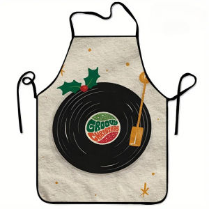 1-Piece Vinyl Record Print Apron Washable & Durable Universal Cover-Up for Restaurant & Kitchen