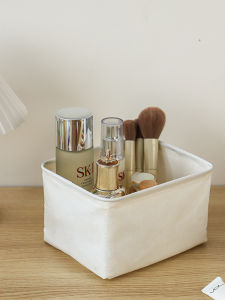 กล่องเก็บของแบบพับได้แบบผ้าบุหนาสำหรับเก็บของบนโต๊ะ กล่องเก็บของแบบลิ้นจี่สำหรับเก็บเสื้อผ้าชั้นใน กล่องเก็บของสำหรับเครื่องสำอางและรีโมเต