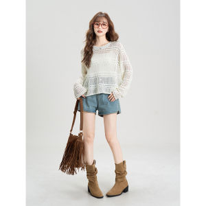 Áo Blouse Đan Nữ Thiết Kế Ren Pháp Trắng