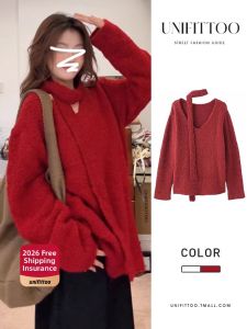unifittoo | Red V-Neck Spring Knitwear Long Sleeve