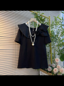 plus Size Womens Summer New Short Sleeve T-Shirt Floral Print Slimming Top for Plump Sister Black Color Casual Comfortable Fit