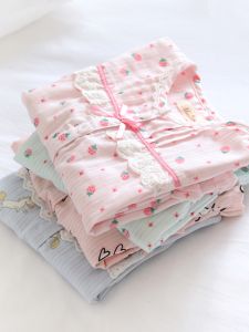 Vải Xô Cotton Mẫu Mỏng Xuân Hè Bộ Đồ Ngủ Trẻ Em Gia Đình Công Chúa Tay Dài Bé Gái Bộ Đồ Mặc Nhà Mát Mẻ Điều Hòa