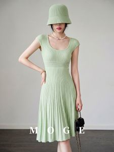 French Style U-Neck Slim Fit A-Line Dress