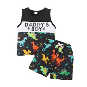 Boys Dinosaur Patterned Sleeveless T-Shirt And Shorts Set Fashionable Cotton Clothing Baby Boys Summer Outfit Daddys Boy Set