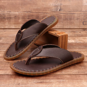 New Arrival Casual Leather Sandals Breathable Slip-On Thong Slippers Soft Anti-Slip Cowhide Bottom Flat Heel Summer Shoes