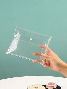Pouch make up dompet kosmetik mini lucu transparan bening polos persegi aesthetic estetik simple serbaguna organizer bag travel traveling plastik pvc tebal waterprof anti air