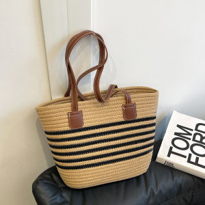 Large Capacity Straw Woven Beach Tote Bag Womens Summer Vacation Coastal Basket Bucket Bag Beachside Carryall Handbag