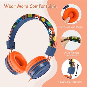 Hellodigi B2 Kids Headphones With Mic Foldable Adjustable Children Headphone Stereo Wired Headset Safe Volume Limited Headset