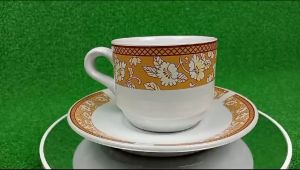 Cangkir Kopi 1 Set Keramik Gold / Gelas Set Cangkir dan Tatakannya 1 Pack