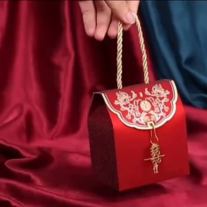 BD Paperbag Souvenir Glitter Wedding Sangjit Shuang Xi / Paperbag Handuk / Paperbag Kotak Souvenir / Kotak Permen Merah Souvenir Wedding Teapai PP35