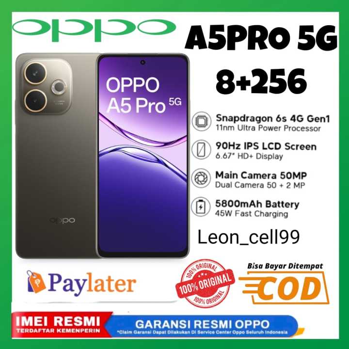 Oppo A5 pro 5G NFC 8+256 GB (anti banting) batrai 5000 mah garansi 1 tahun
