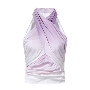 Wang JiuJiu Fashionable Summer Purple Gradient Cross High Waist Womens Set with Pleated Top And Halter Skirt Ensemble