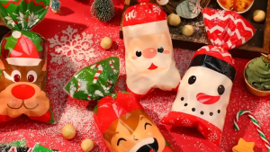 50Pcs Withbetter Merry Christmas Plastic Candy Bag With Ribbon Gift Packaging Pouch Xmas gift bag