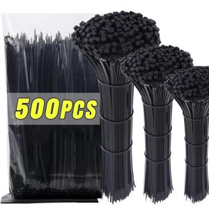 เชือกผูกสายไนลอนแบบนำกลับมาใช้ใหม่ได้500ชิ้นพร้อมห่วงรัดสายไฟปรับได้สำหรับจัดระเบียบสำนักงานบ้าน