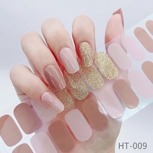 22 Miếng Dán Móng Tay Gel Không Chứa UV Kiểu Pháp Hình Trái Tim Lấp Lánh Chấm Bi Dán Toàn Bộ Móng Trang Trí Làm Móng Tự Làm Dải Dán Móng Gel
