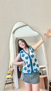 🌈 SpinnyHouse 🌈 เสื้อกั๊กแขนกุด ผ้าไหมพรมแต่งทอลายดอก 💝 ผ้าสลับสี, รูปหน้าจริง น้ำผสม สีผ้านูม ของต้องมีน้า, รุ่น โกดัง