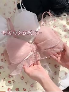 【2nd Set 50% Off】Pink Japanese Girls Bow Pure Desire Lovely Underwear Suit Gauze Sweet Bra Without Steel Ring Lingerie Sets